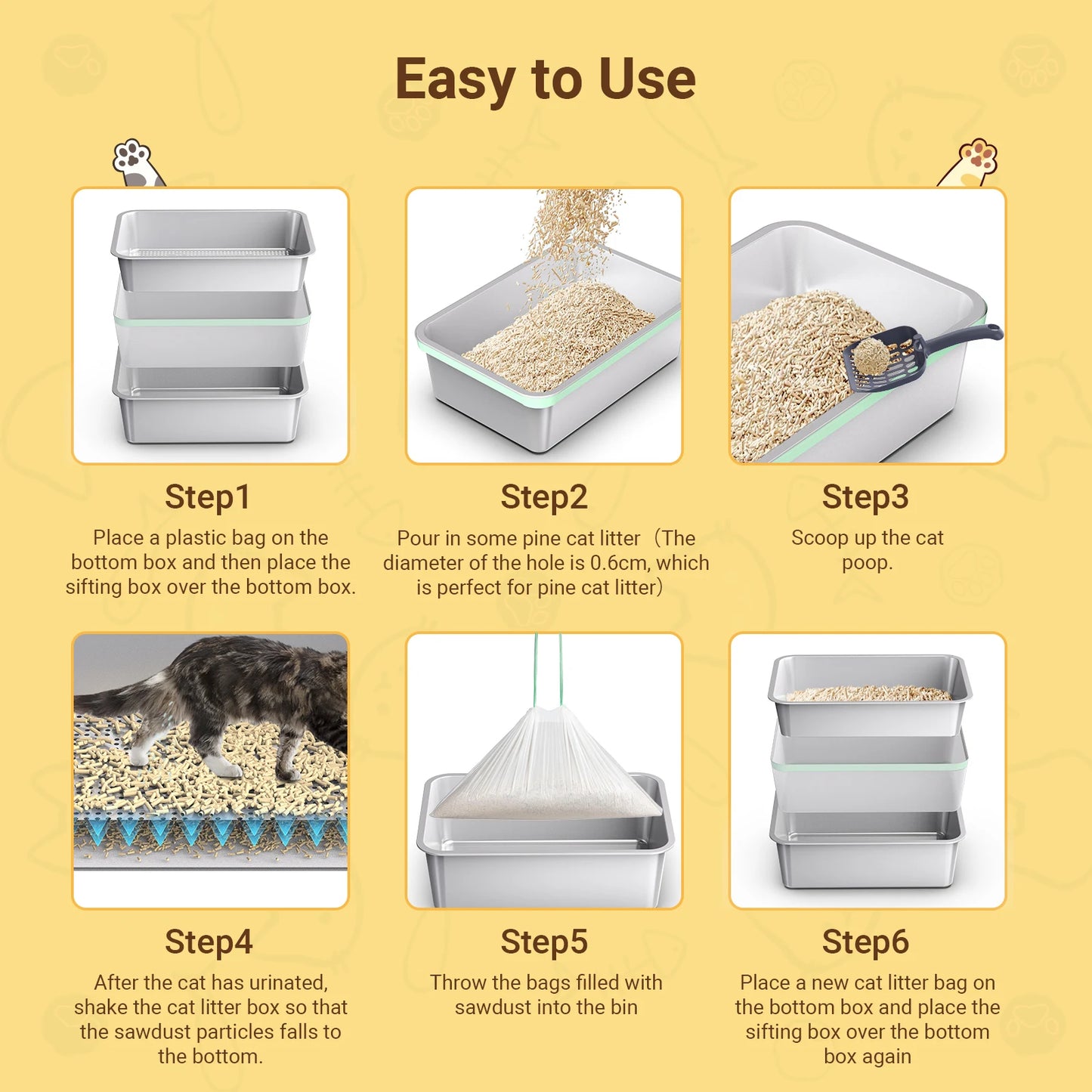XL Cat litter box; Sifting pan, Ordor control, Easy Clean