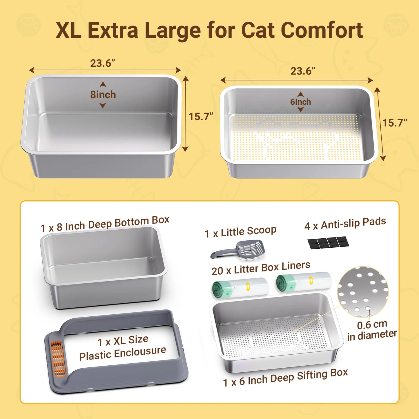 XL Cat litter box; Sifting pan, Ordor control, Easy Clean