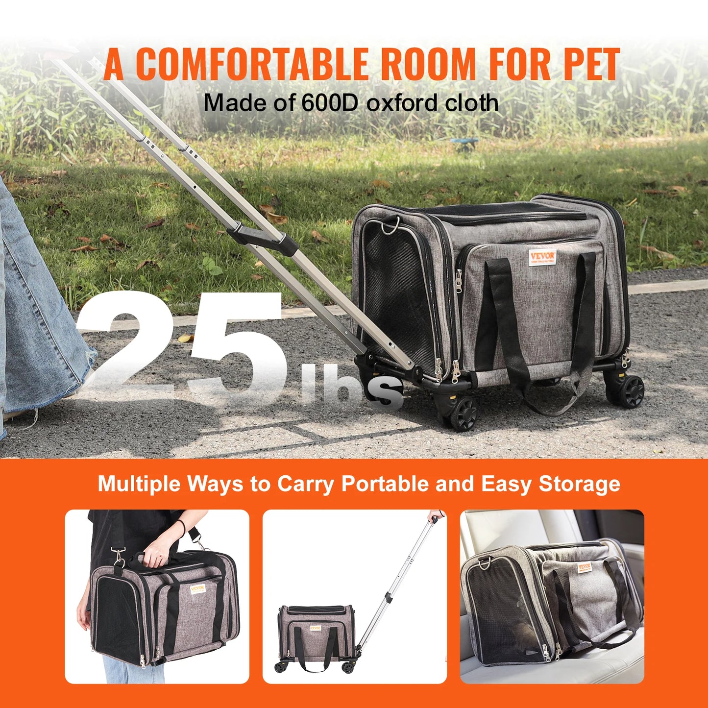 Pet Carrier Breathable; Airline approved; Carry Backpack w/ Telescopic Handle
