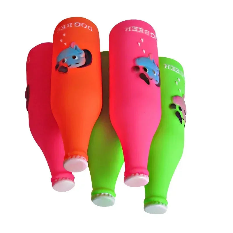 Dog Toys Silicone Bottle ;Puppy Chew Squeaky Toy;