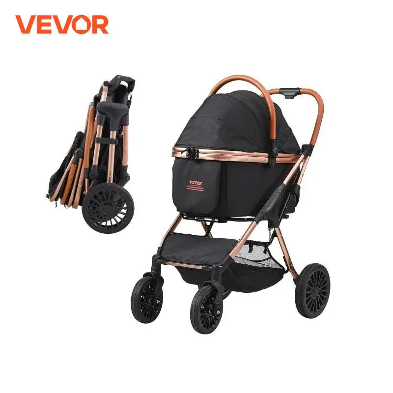 Pet Stroller Foldable Puppy Stroller; Detaachable Storage Basket; Small to Medium Dogs;