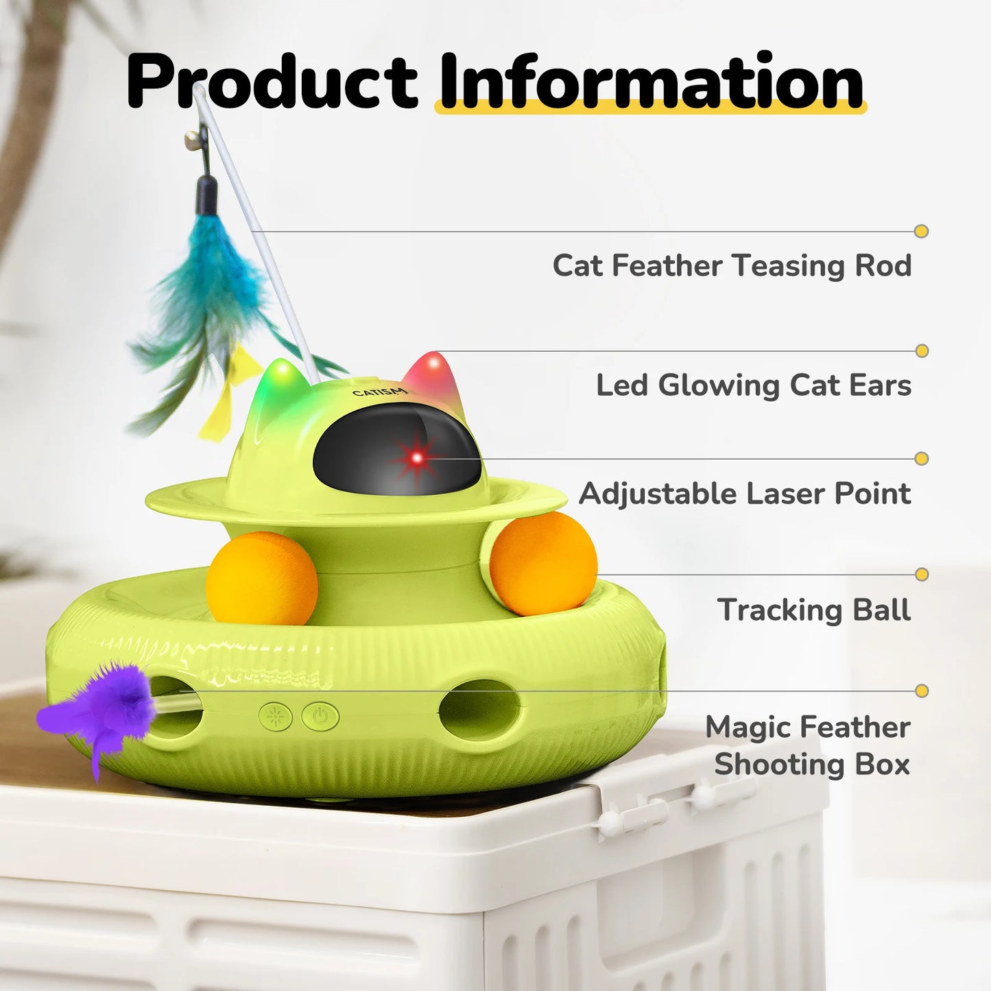 Magic Box Cat Teaser, Yellow-green w/ base feather;