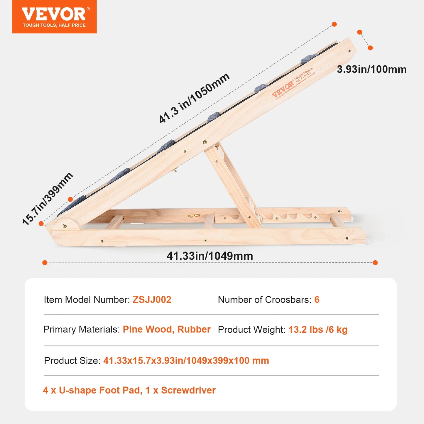 VEVOR Dog Ramp / Ladder; Adjustable Wooden Pet Ramp ;