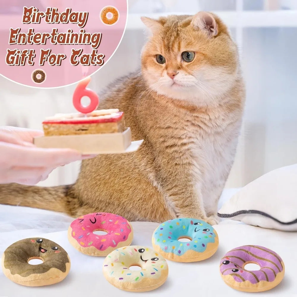 5 pc. Donut Catnip Toys; Indoor Cats Chew ;