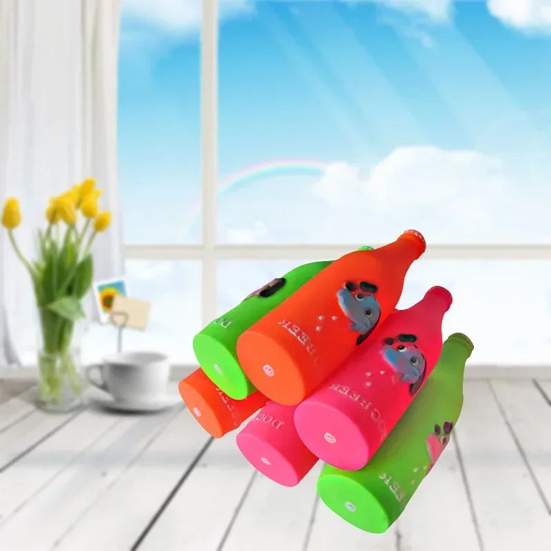 Dog Toys Silicone Bottle ;Puppy Chew Squeaky Toy;