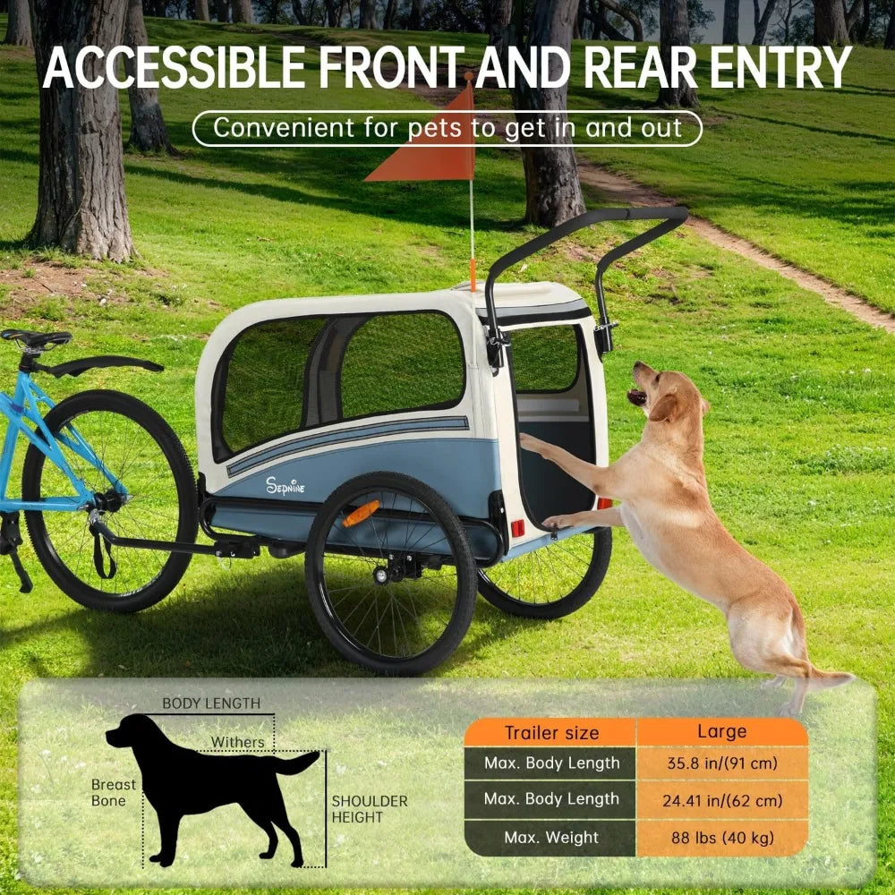 Dog Bike Trailer; Supports to 88 lbs; Pet Stroller Cart Carrier; Easy Folding Frame ;