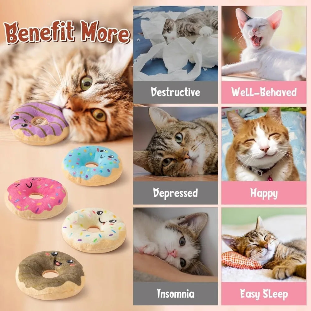 5 pc. Donut Catnip Toys; Indoor Cats Chew ;