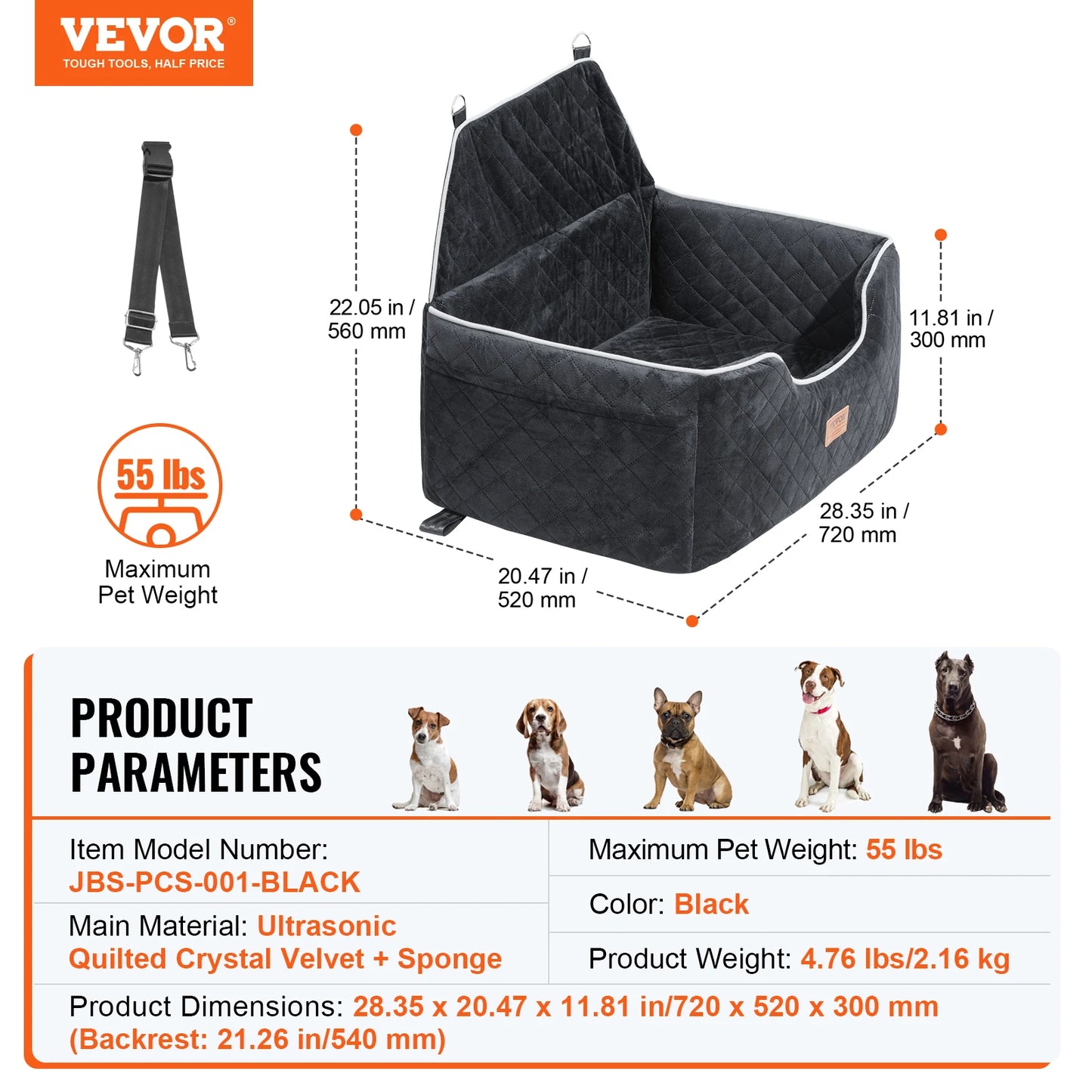 Dog Car Seat; Dog Booster Seat for Car; 55 lbs