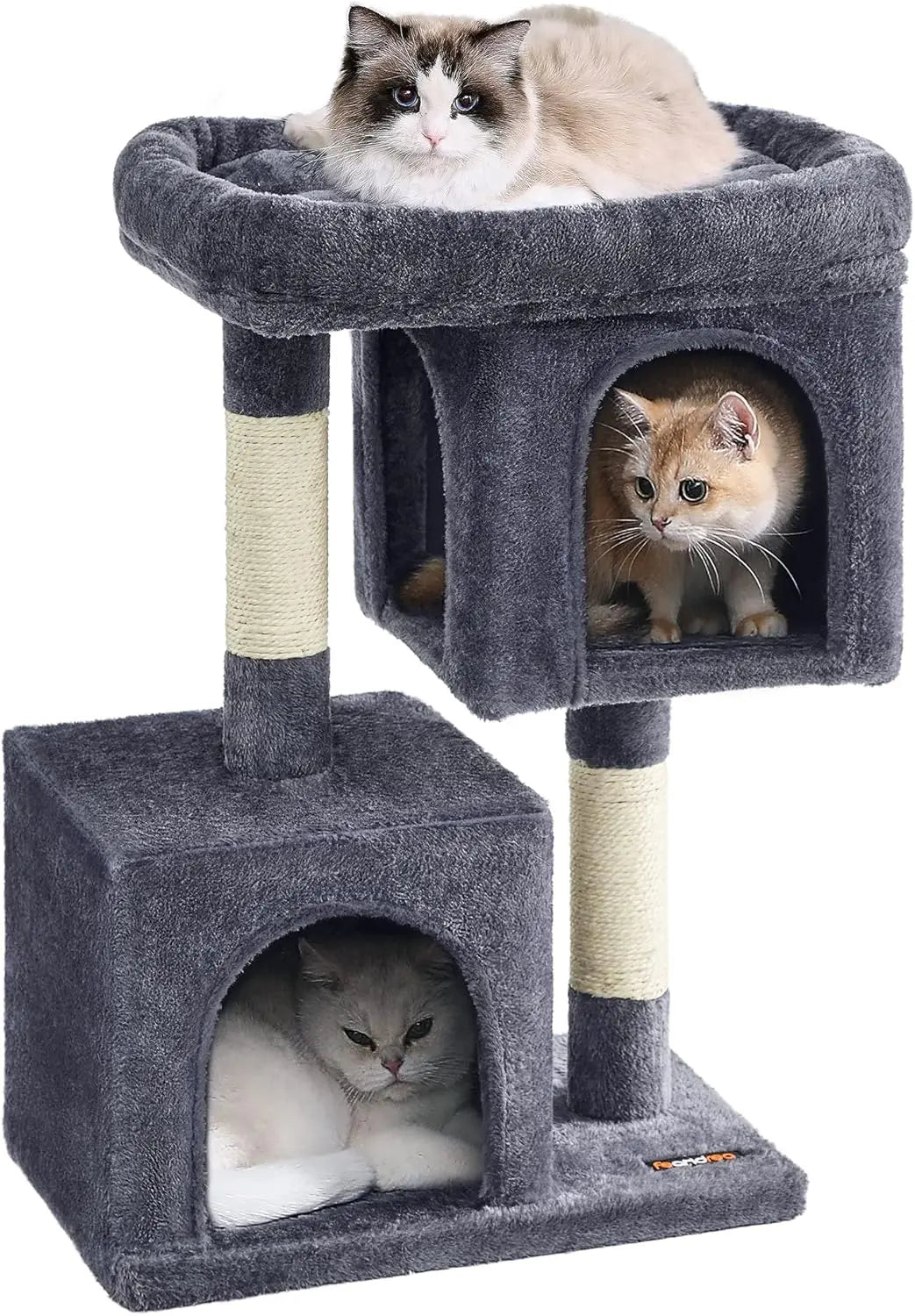Cat Tree, 33.1-Inch Cats Tower, L, Cat Condo for Large Cats up to 16 lb, Large Cat Perch,2 Cats Caves,Scratching Post,Light Gray