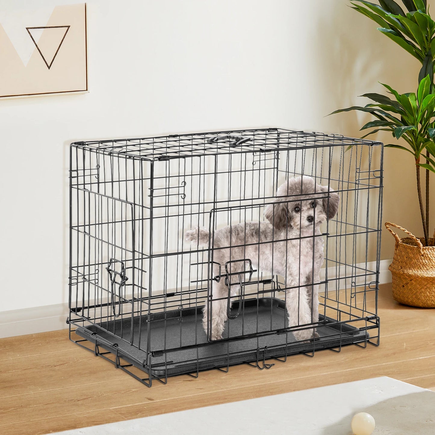 Double Door Folding Metal Wire Crate; Removable tray;