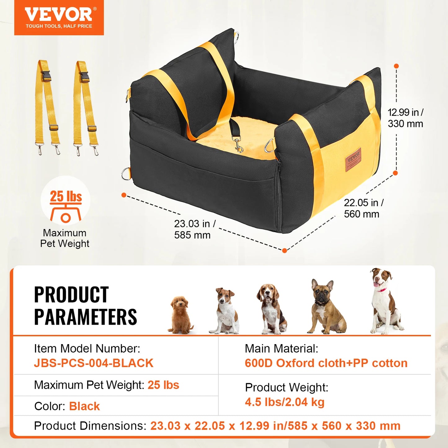 Dog Car Seat; Waterproof Dog Booster Seat; Pet Car Seat with Clip-On Safety Leash;