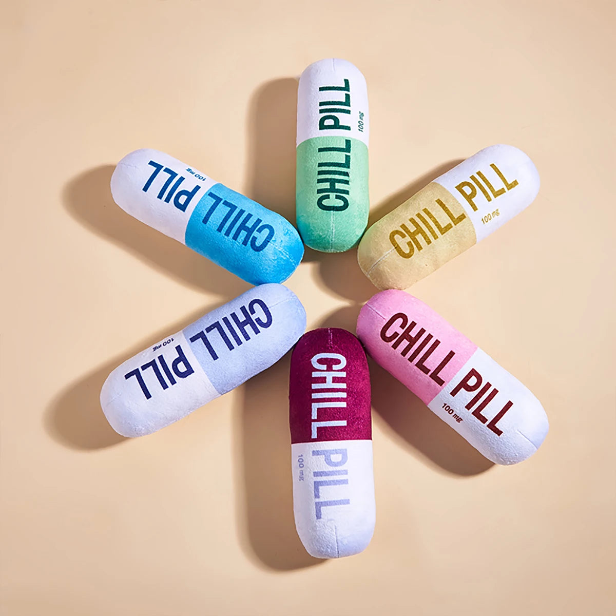 Interactive Plush Pill-Shaped Dog Toy with Squeaker;