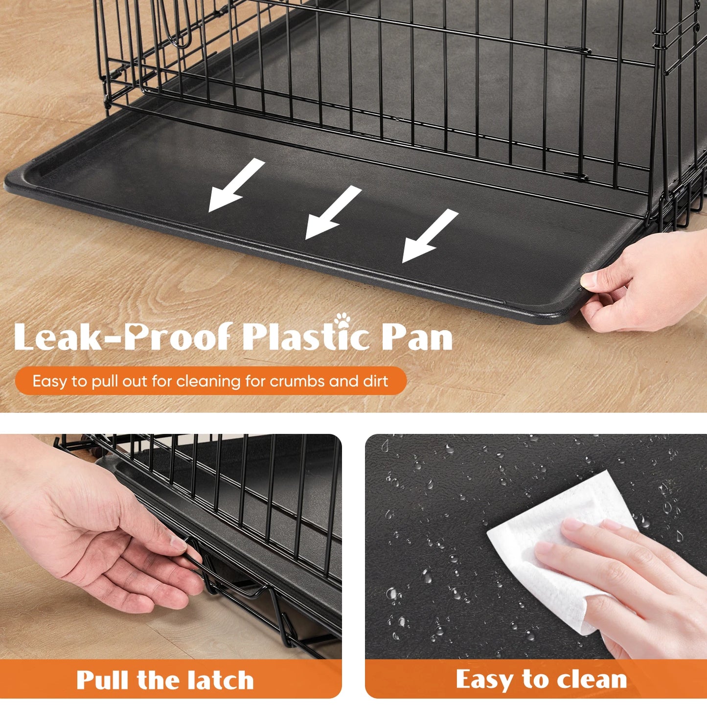Double Door Folding Metal Wire Crate; Removable tray;