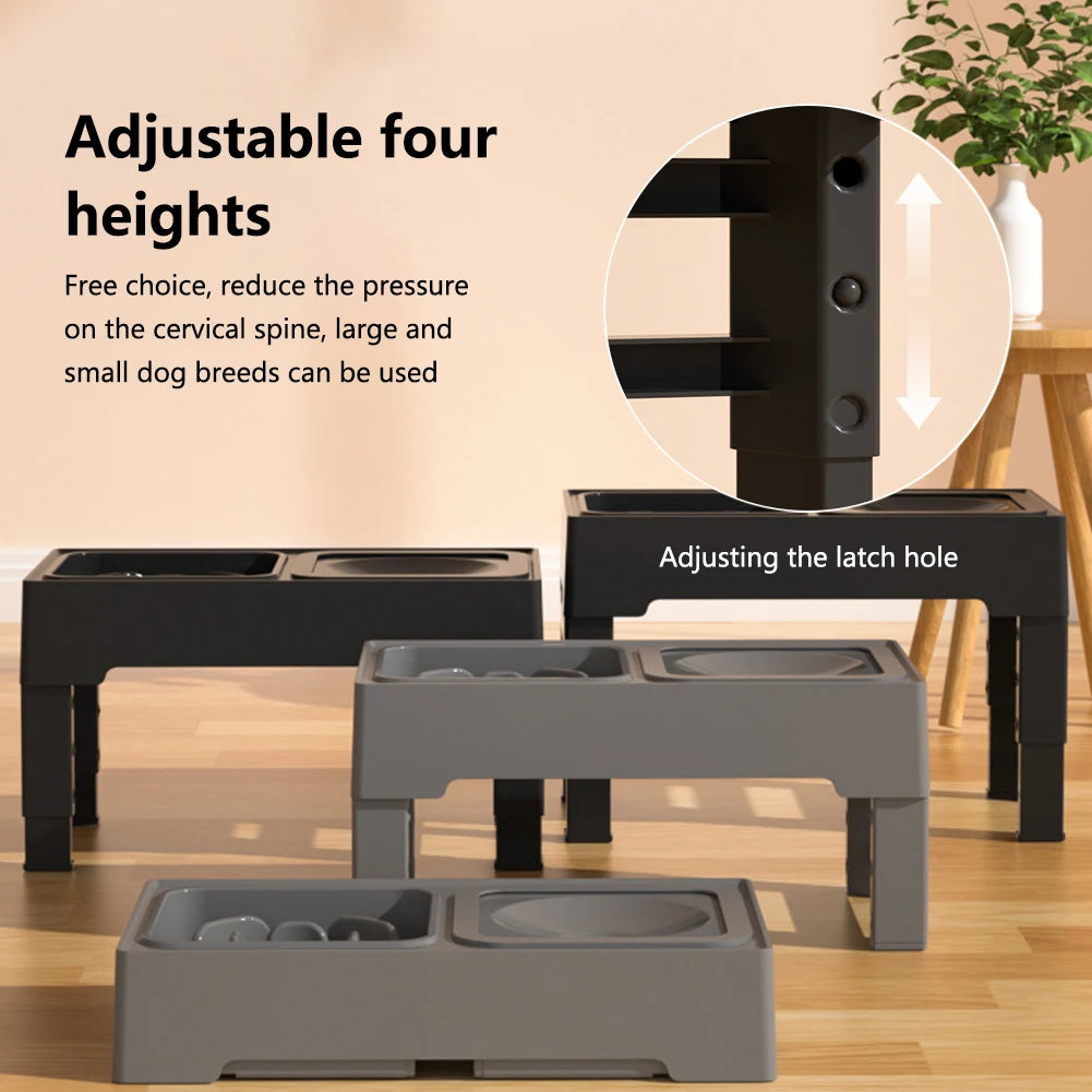 Elevated Dog Food Feeder; Raised Dog Bowl Stand w/ Bowls;