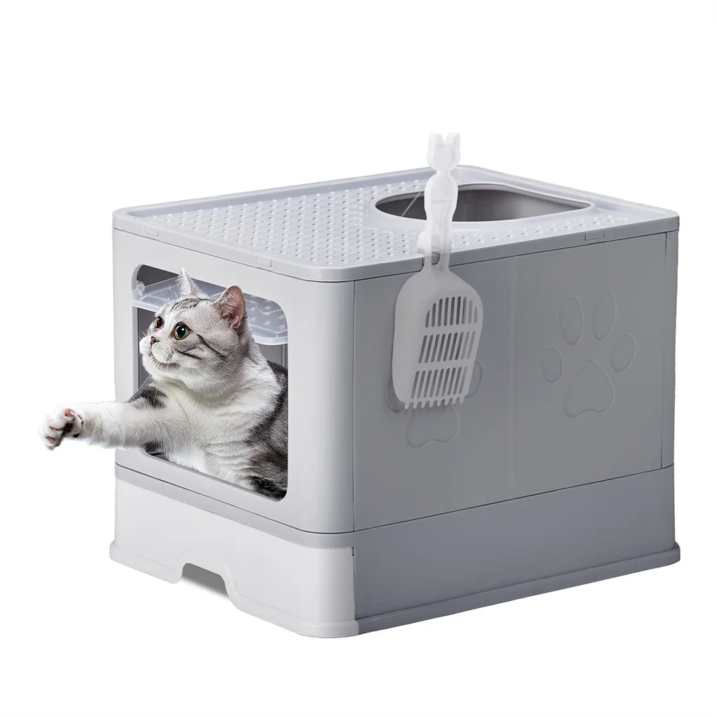Enclosed Cat Litter Box ; , Detachable Lid; Cat Toilet w/ Scoop