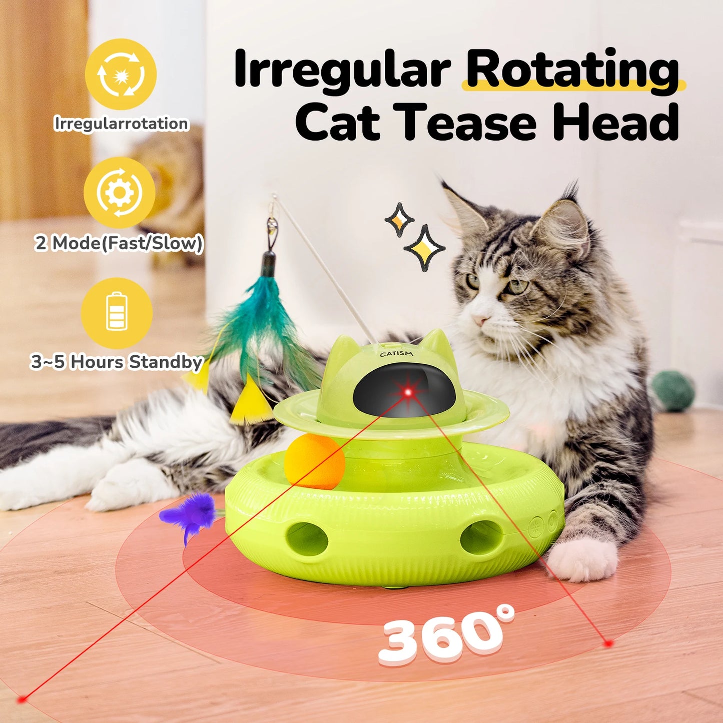 Magic Box Cat Teaser, Yellow-green w/ base feather;