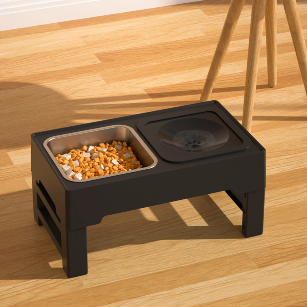 Elevated Dog Food Feeder; Raised Dog Bowl Stand w/ Bowls;