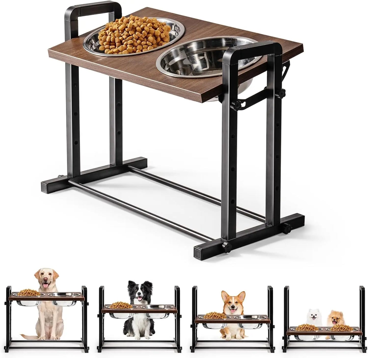 Raised Dog Bowls ; Height Adj Sturdy Wooden Feeder;l