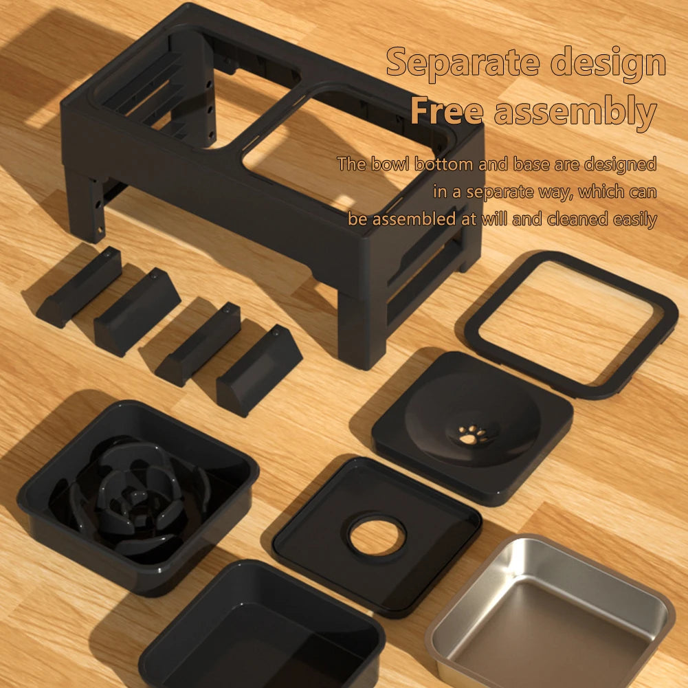 Elevated Dog Food Feeder; Raised Dog Bowl Stand w/ Bowls;