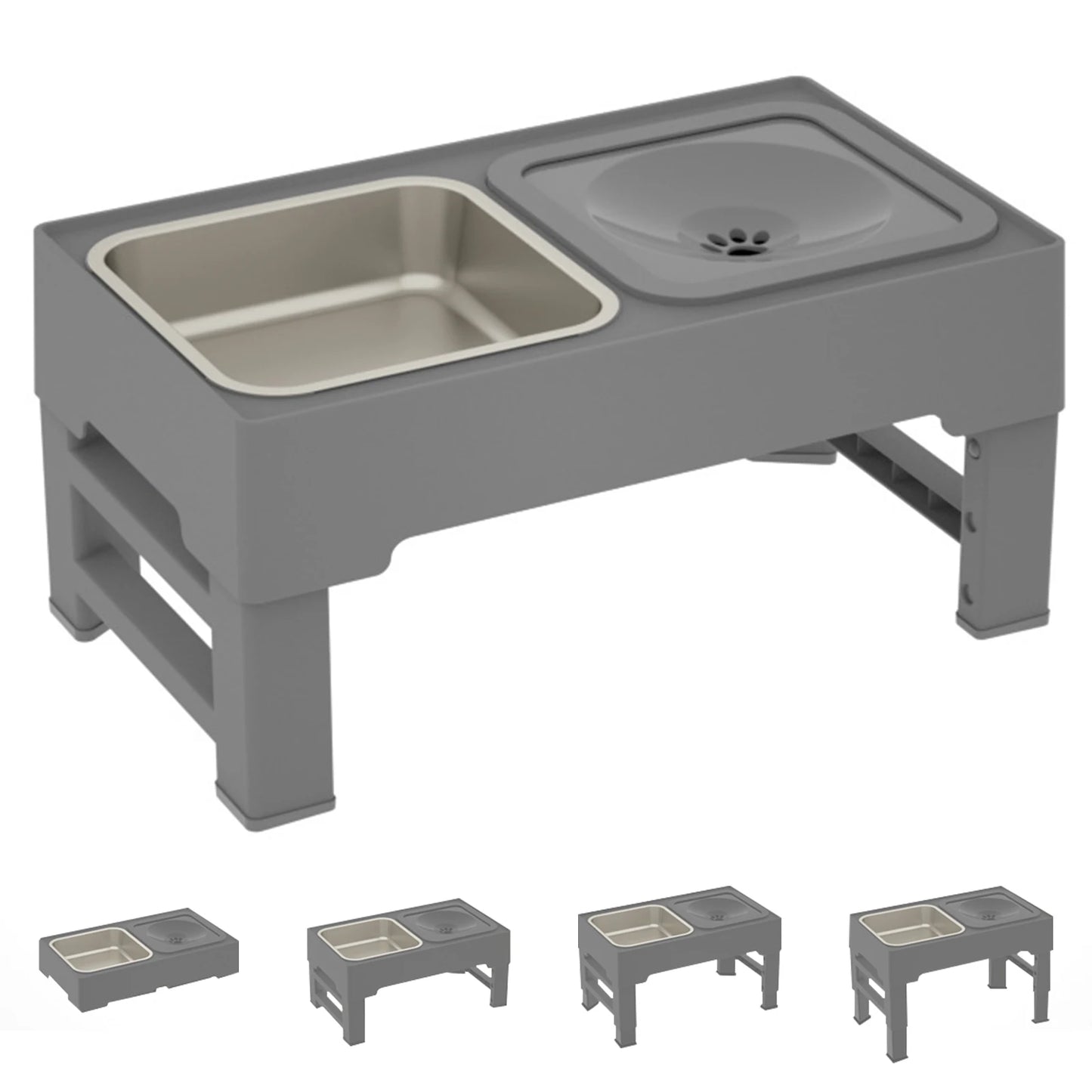 Elevated Dog Food Feeder; Raised Dog Bowl Stand w/ Bowls;