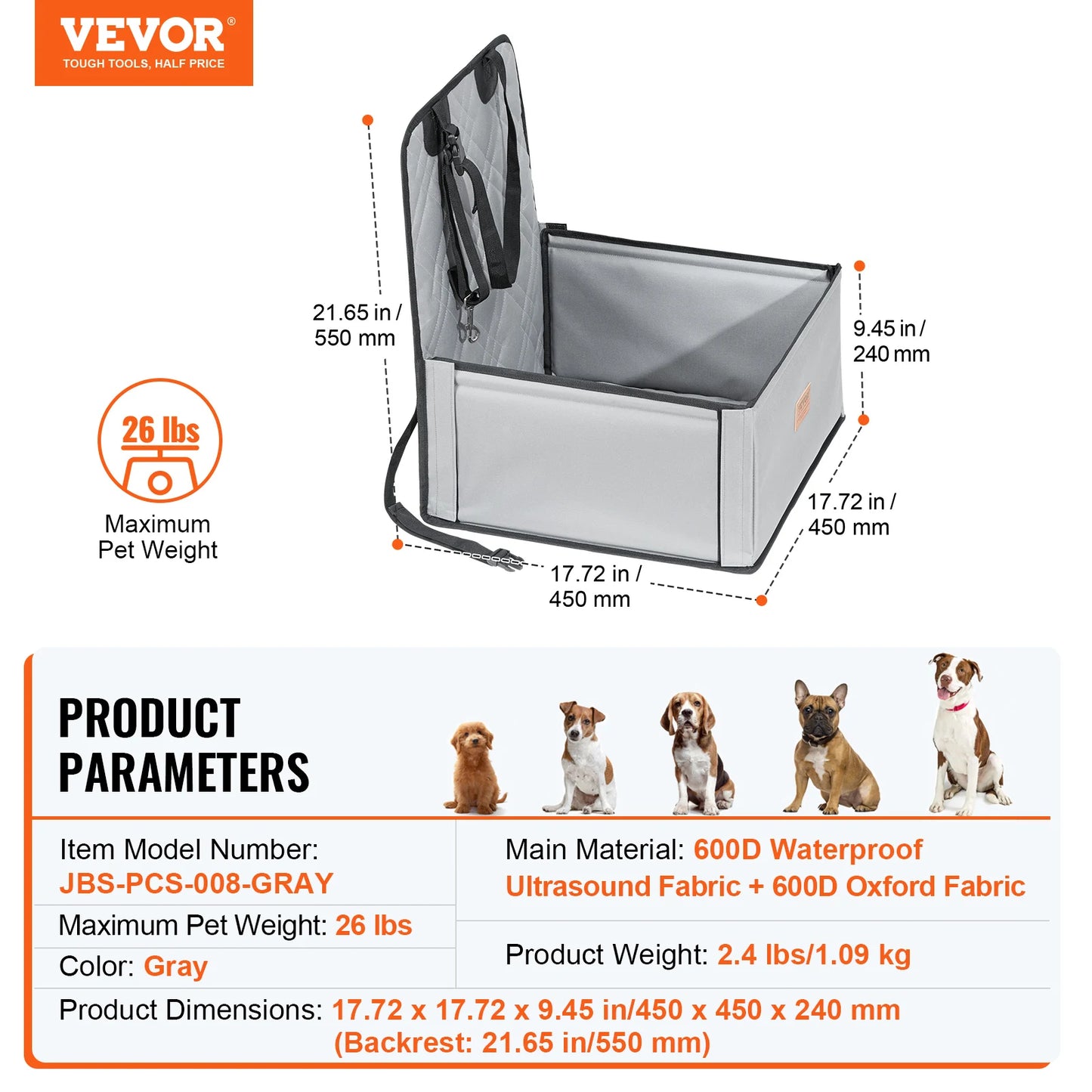Dog Car Seat; Waterproof Dog Booster Seat; Pet Car Seat with Clip-On Safety Leash;