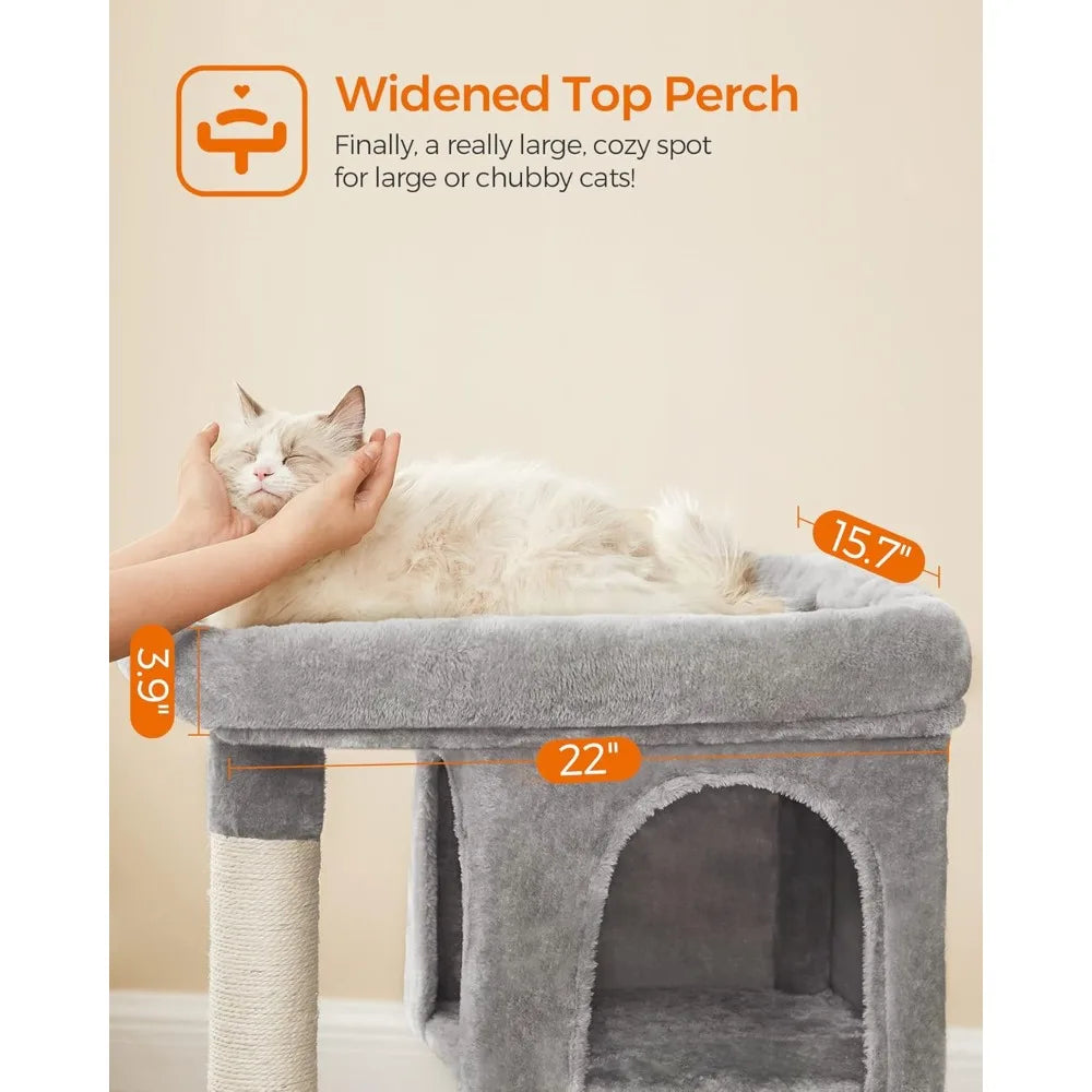 Cat Tree, 33.1-Inch Cats Tower, L, Cat Condo for Large Cats up to 16 lb, Large Cat Perch,2 Cats Caves,Scratching Post,Light Gray