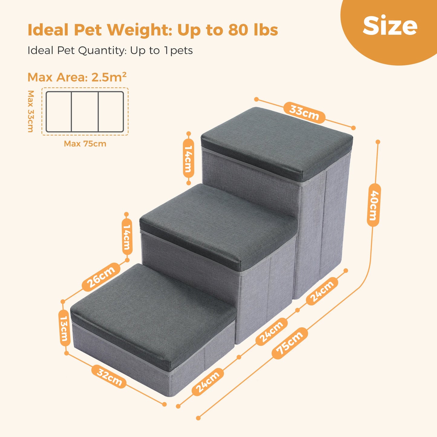 3-Tier Dog Stairs Foldable; Storage Box; Adjustable ;