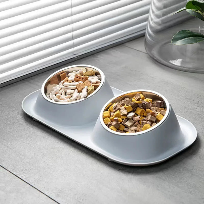 Stainless Steel Double Cat/ Dog Bowl; Cat Food Container Non-slip Tilt Safeguard Neck Puppy/ Cat Bowl ;