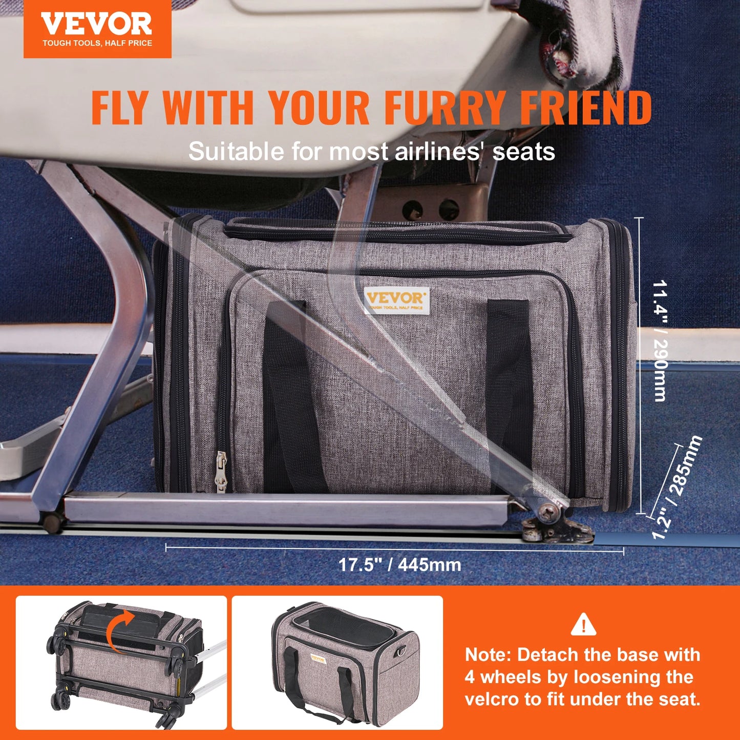 Pet Carrier Breathable; Airline approved; Carry Backpack w/ Telescopic Handle