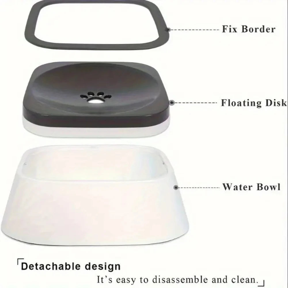 Durable Pet Water Bowl ; Plastic Spill-Proof w/ Floating Filter;