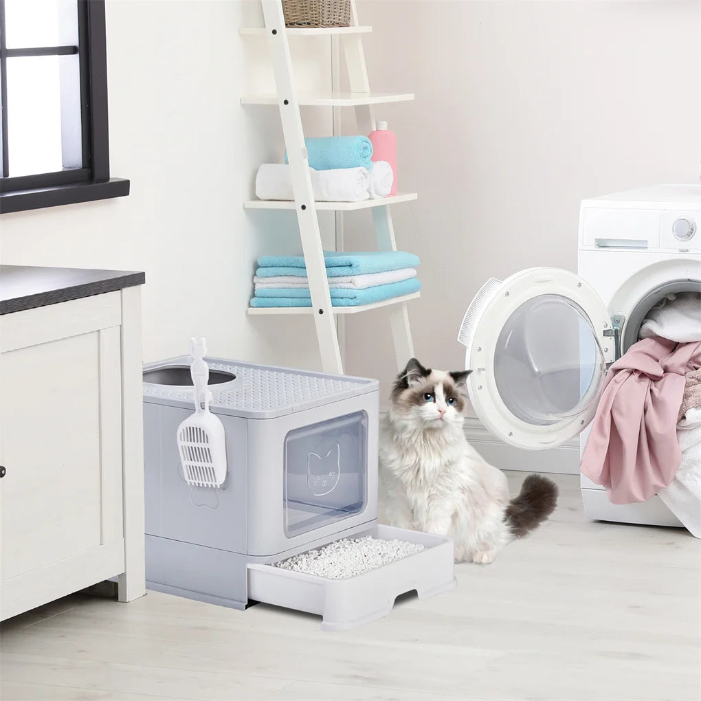 Enclosed Cat Litter Box ; , Detachable Lid; Cat Toilet w/ Scoop