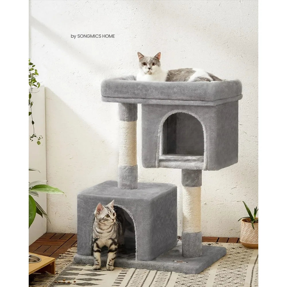 Cat Tree, 33.1-Inch Cats Tower, L, Cat Condo for Large Cats up to 16 lb, Large Cat Perch,2 Cats Caves,Scratching Post,Light Gray