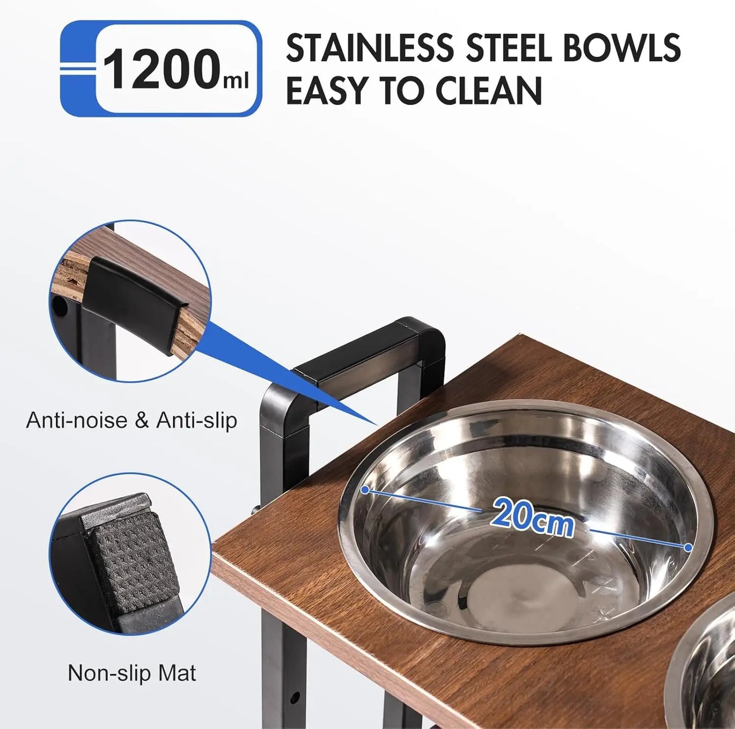 Raised Dog Bowls ; Height Adj Sturdy Wooden Feeder;l