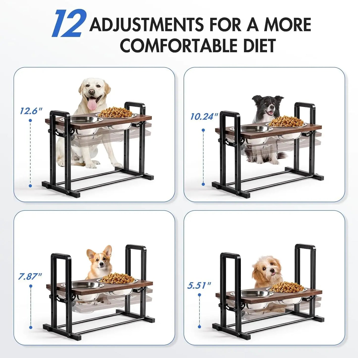 Raised Dog Bowls ; Height Adj Sturdy Wooden Feeder;l