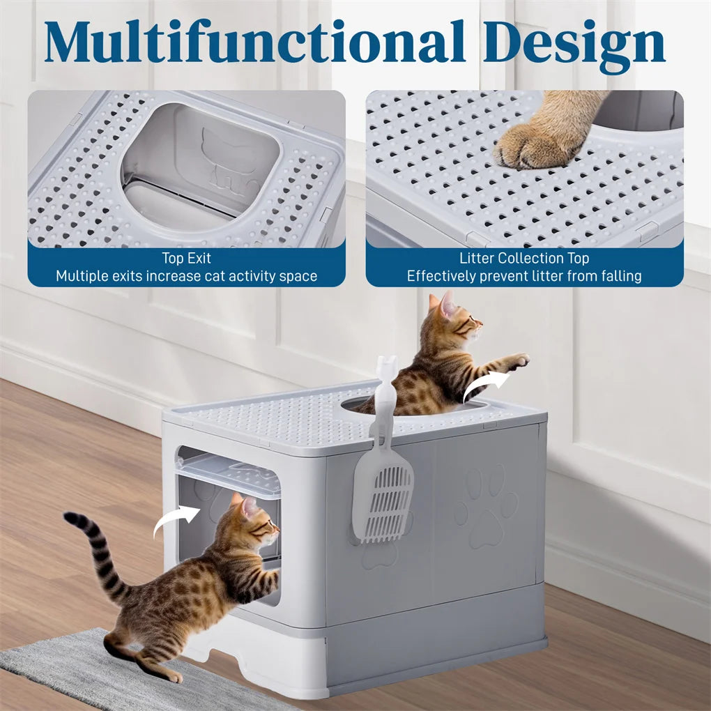 Enclosed Cat Litter Box ; , Detachable Lid; Cat Toilet w/ Scoop