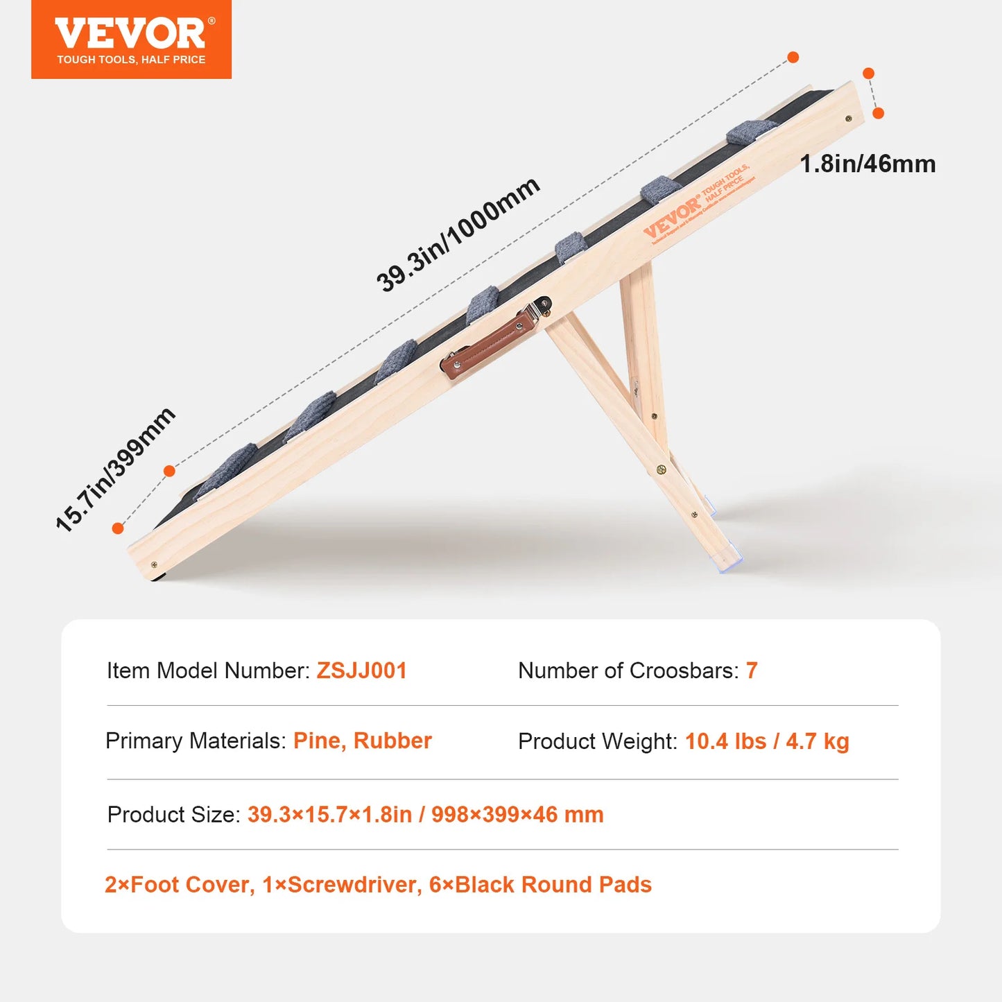 VEVOR Dog Ramp / Ladder; Adjustable Wooden Pet Ramp ;