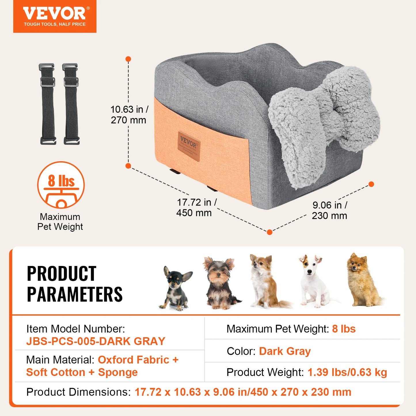 Dog Car Seat; Waterproof Dog Booster Seat; Pet Car Seat with Clip-On Safety Leash;