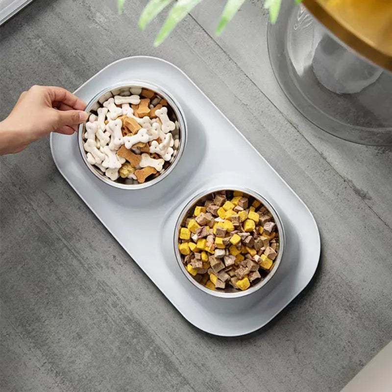 Stainless Steel Double Cat/ Dog Bowl; Cat Food Container Non-slip Tilt Safeguard Neck Puppy/ Cat Bowl ;