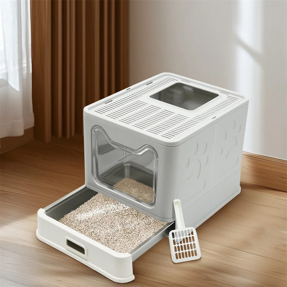 Enclosed Cat Litter Box w/ Scoop; Large Litter Box Top / Front Entry ;
