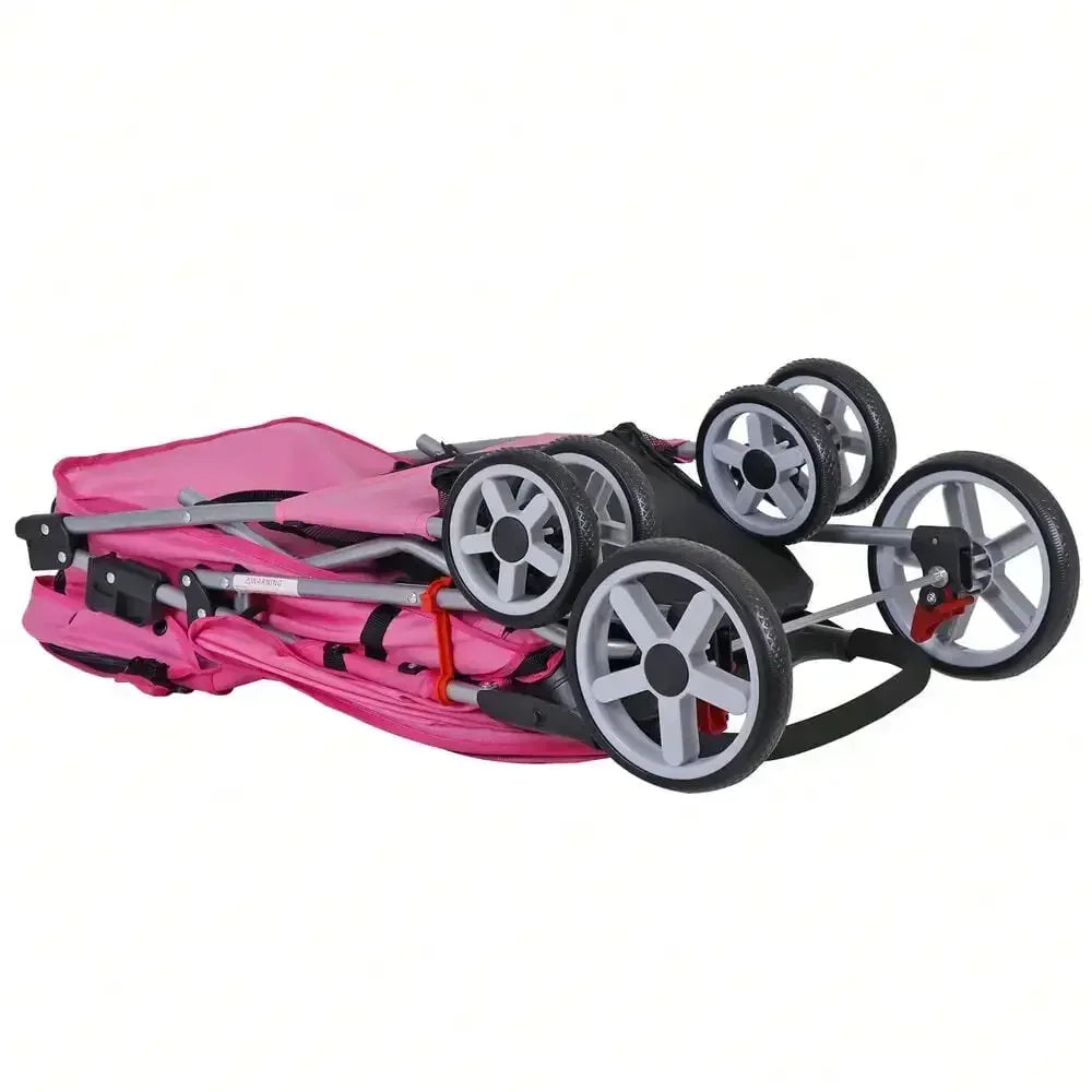 Pet Stroller Foldable; Jogger Travel Stroller w/ Basket;