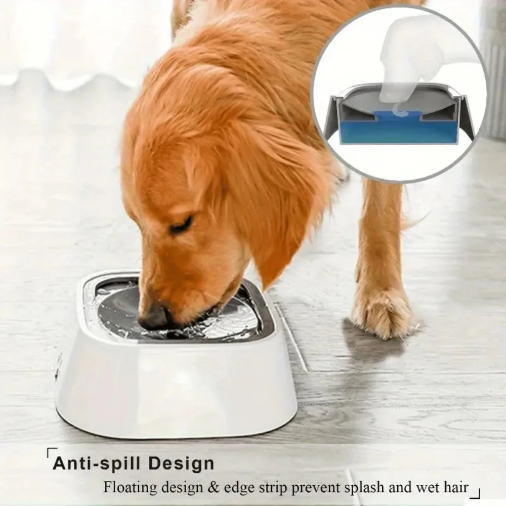 Durable Pet Water Bowl ; Plastic Spill-Proof w/ Floating Filter;