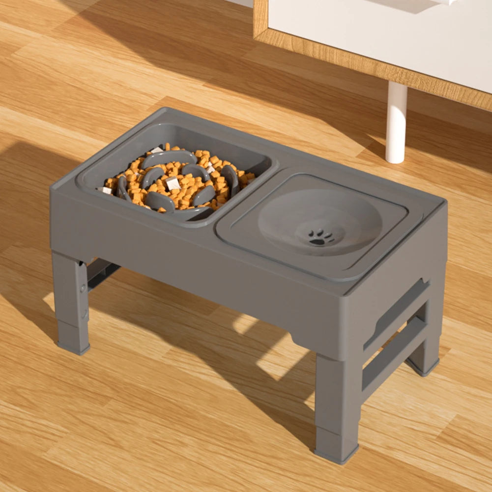 Elevated Dog Food Feeder; Raised Dog Bowl Stand w/ Bowls;
