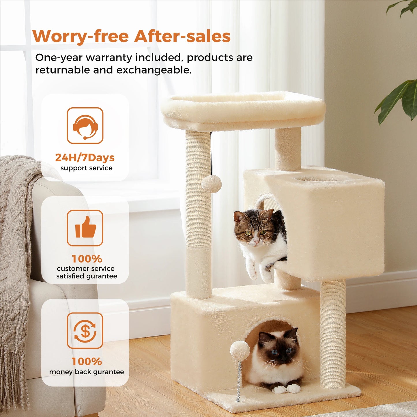 Cat Tree/ Tower Double Spacious Condos Indoor Cats