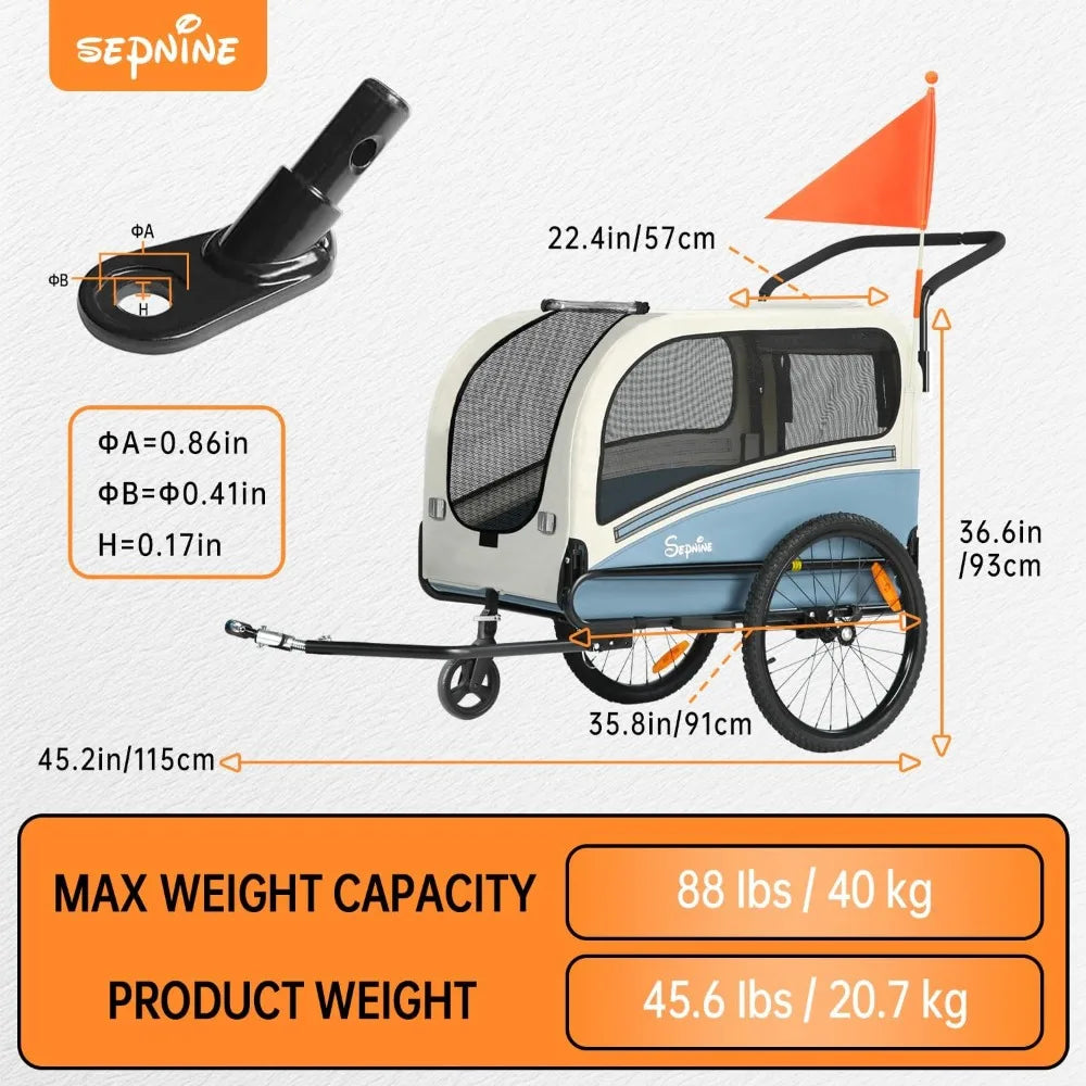 Dog Bike Trailer; Supports to 88 lbs; Pet Stroller Cart Carrier; Easy Folding Frame ;