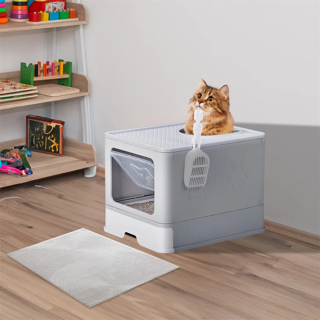 Enclosed Cat Litter Box ; , Detachable Lid; Cat Toilet w/ Scoop