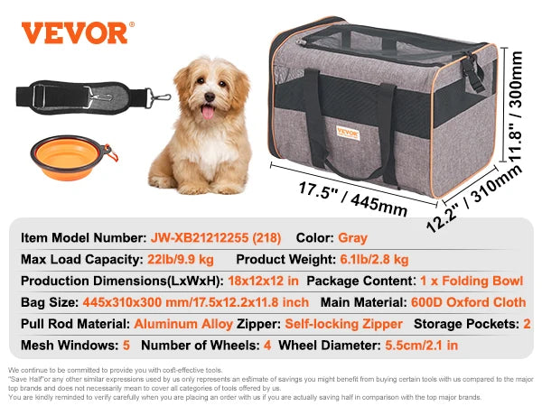 Pet Carrier Breathable; Airline approved; Carry Backpack w/ Telescopic Handle