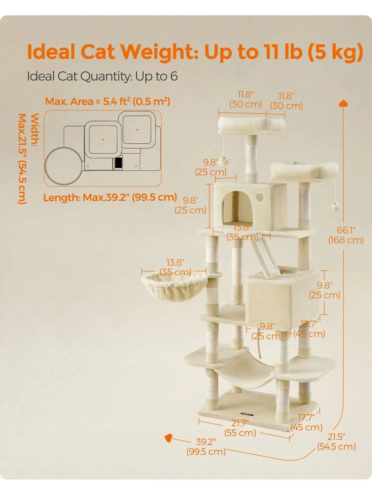 Cat Tree, 66 " Cat Tower w/ Scratching Posts,