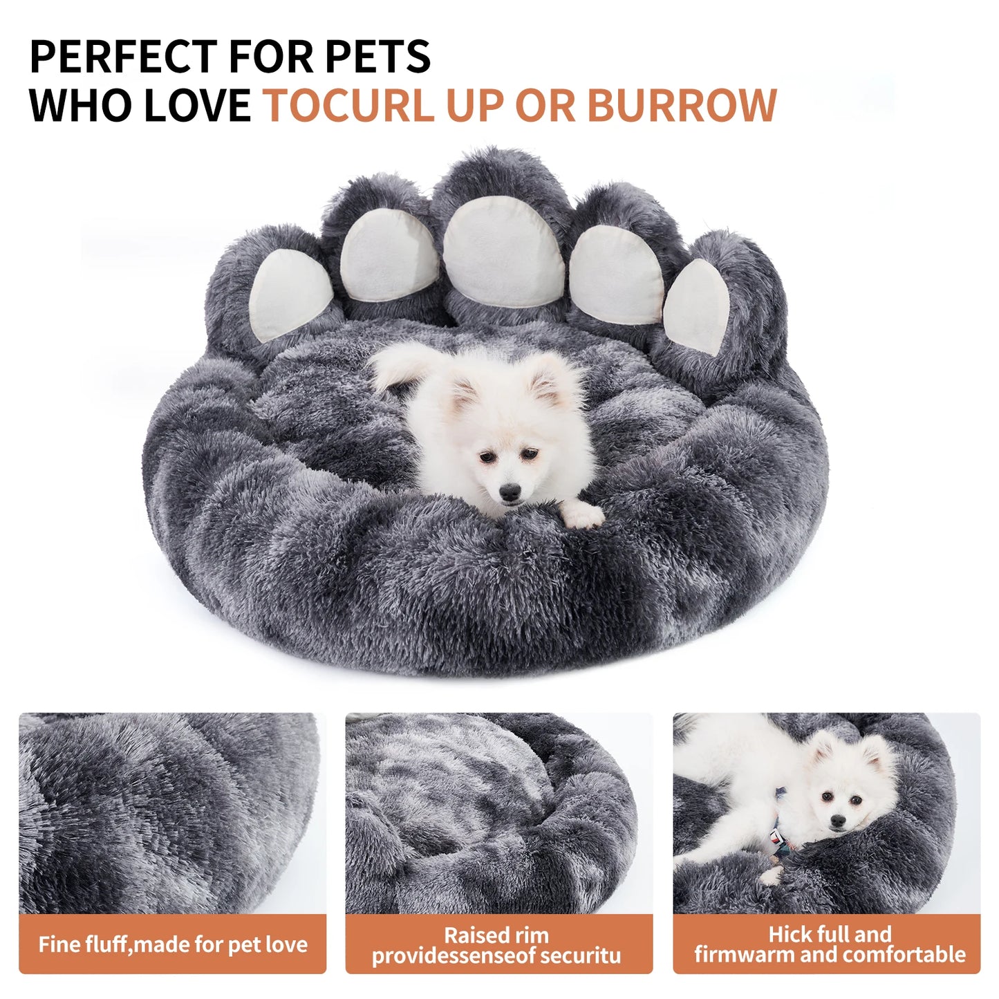 Comfy Pet Bed Paw Shape; WarmBed PlushDog/ Cat;