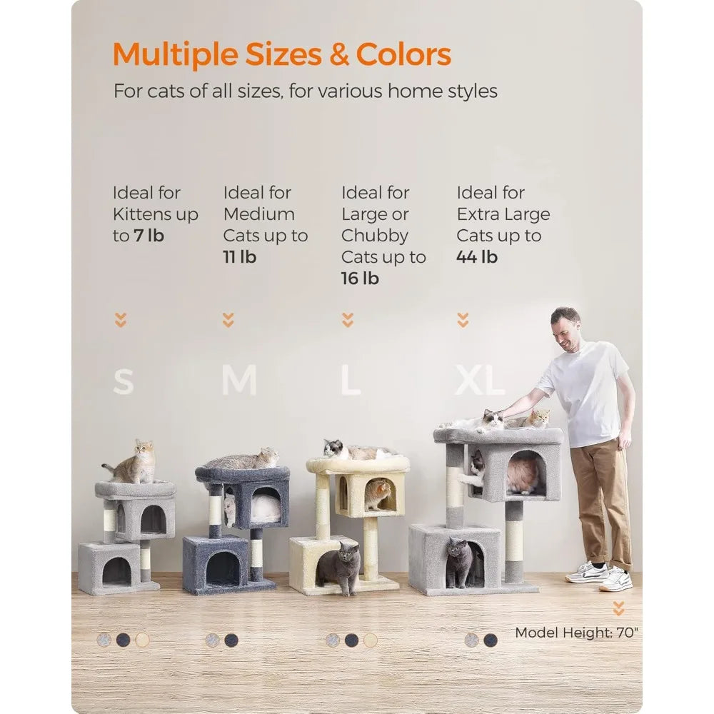 Cat Tree, 33.1-Inch Cats Tower, L, Cat Condo for Large Cats up to 16 lb, Large Cat Perch,2 Cats Caves,Scratching Post,Light Gray