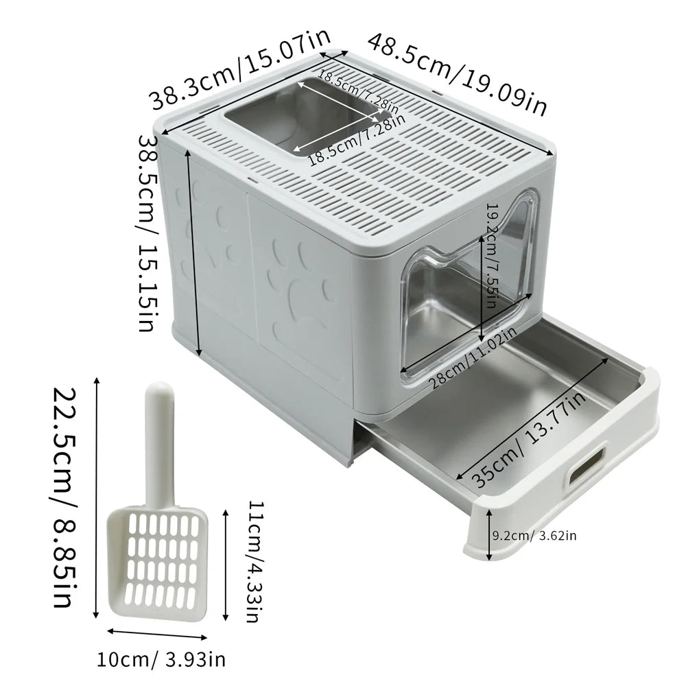 Enclosed Cat Litter Box w/ Scoop; Large Litter Box Top / Front Entry ;